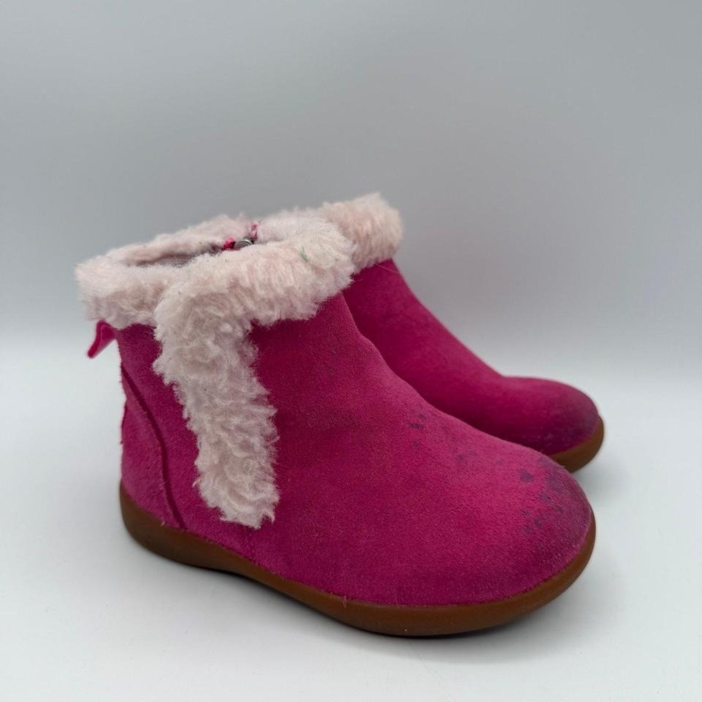 UGG Kids Pink Suede Shearling Zip‎ Ankle Boots Youth US 6 Winter Shoes